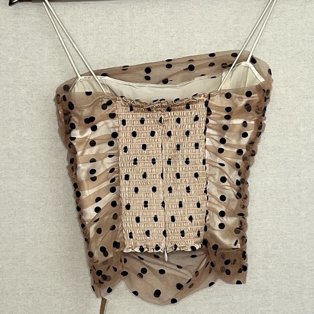 Reformation Tan and Black Polka Dot Camisole - Picture 3 of 7